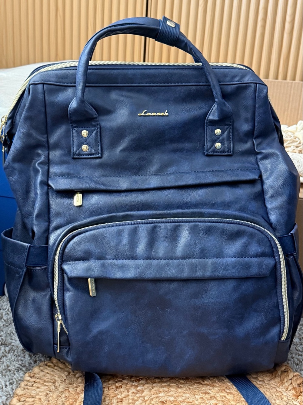 Lovevook Navy Faux Leather Backpack Tote